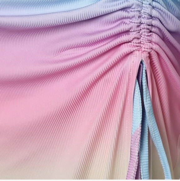 Ribbed Knit Maxi Dress Summer Pink Blue Yellow Purple Ties On Side NWOT New W Ou - Picture 5 of 6